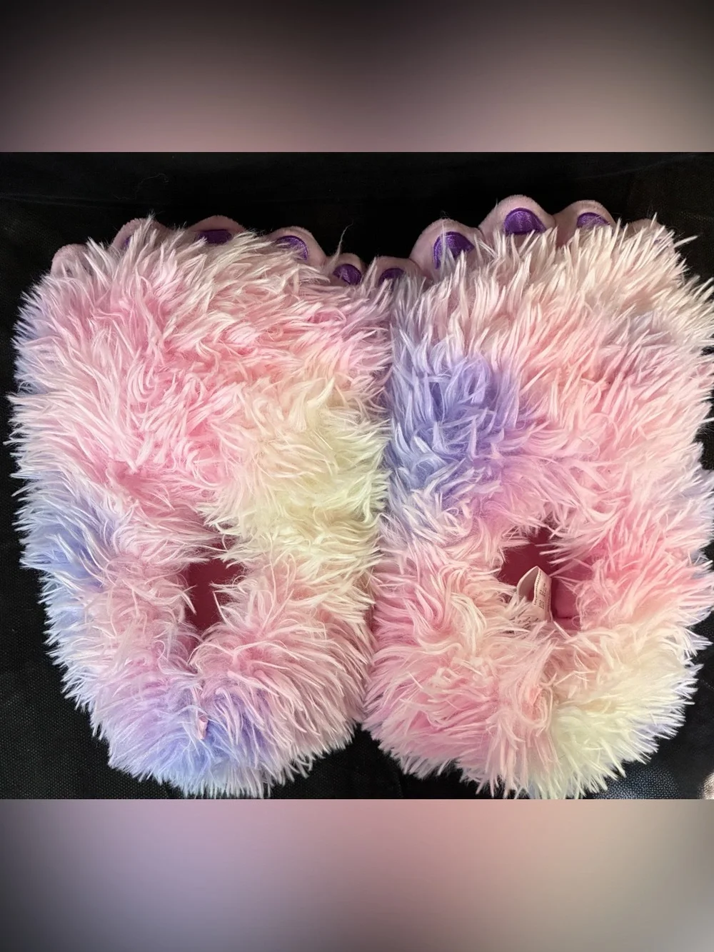 Plush Pastel Rainbow Fuzzy Monster Feet Slippers